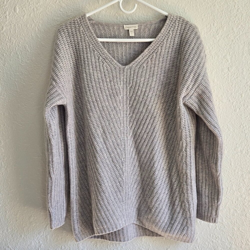 Garnet Hill Light Gray Pure Cashmere V-Neck Sweater
